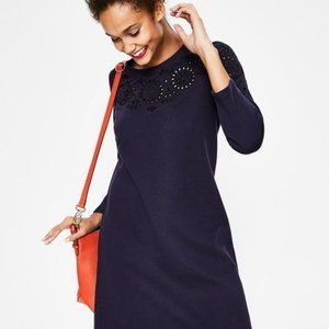 BODEN Navy Eyelet Sweatshirt Dress